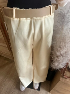 Elegancke spodnie szerokie nogawki WIDE LEG z paskiem i przeszyciem żółte