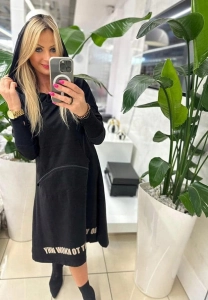 Sukienka MEGi czarna długa sportowa dresowa z kapturem s/m