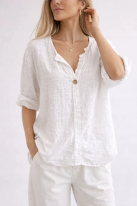 Lekka bluzka lniana bawełniana styl boho, oversize biała