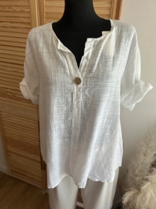 Lekka bluzka lniana bawełniana styl boho, oversize biała