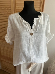 Lekka bluzka lniana bawełniana styl boho, oversize biała