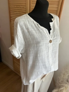 Lekka bluzka lniana bawełniana styl boho, oversize biała