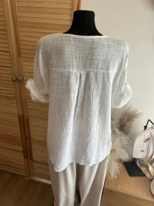 Lekka bluzka lniana bawełniana styl boho, oversize biała