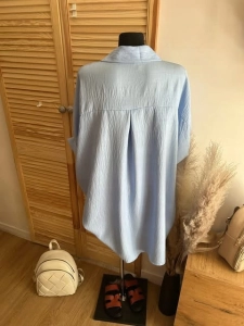 Bluzka damska oversize luźna koszula Niebieska Elegancka Zwiewna
