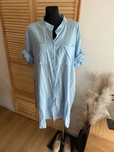 Lekka Sukienka Letnia Damska Koszula Narzutka Plażowa Niebieska