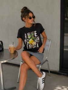 Koszulka damska t-shirt z Cytrynką Cytryna czarna elastyczna Klasyczna