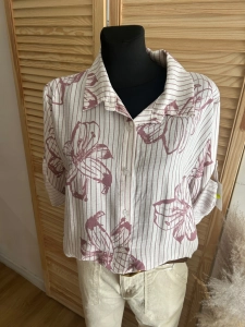 Koszula damska w kwiaty paski bluzka flower różowa