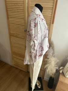 Koszula damska w kwiaty paski bluzka flower różowa