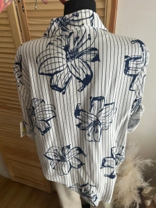 Koszula damska w kwiaty paski bluzka flower niebieska