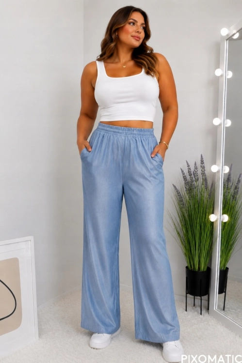 Lekkie spodnie damskie letnie Zwiewne WIDE LEG połysk 2/3xl