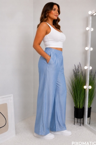 Lekkie spodnie damskie letnie Zwiewne WIDE LEG połysk 2/3xl