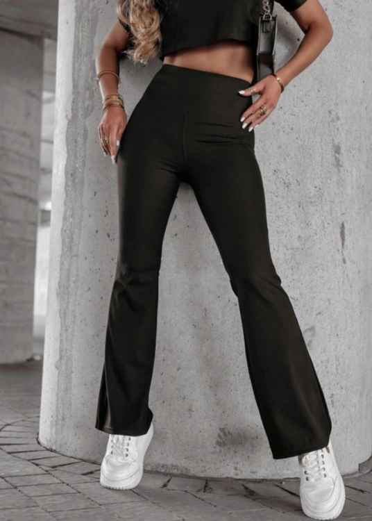 Legginsy damskie dzwony z wysokim stanem pas wyszczuplający czarne m/l