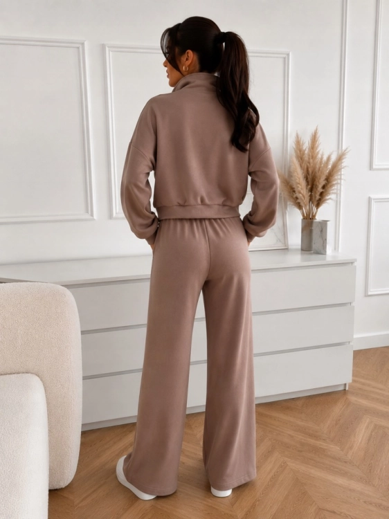 Komplet Dresowy Damski Bluza Rozpinana i Szerokie Spodnie WIDE beżowy l/xl