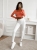 Legginsy Damskie Modelujące Wysoki Stan Push Up Slim Fit ze Stopką Białe