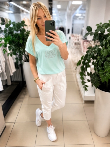 Koszulka damska MEGI modny i wygodny basic Tshirt Miętowa L/xl