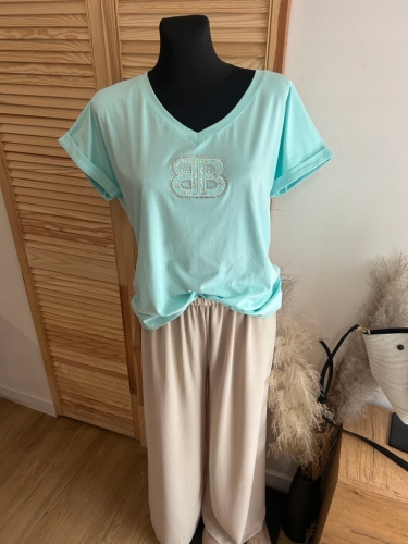Koszulka damska MEGI modny i wygodny basic Tshirt Miętowa L/xl