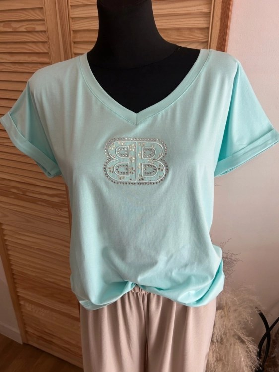 Koszulka damska MEGI modny i wygodny basic Tshirt Miętowa L/xl