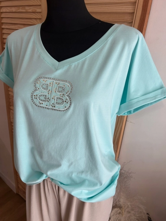 Koszulka damska MEGI modny i wygodny basic Tshirt Miętowa L/xl