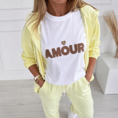 Koszulka damska MEGI AMOUR modny i wygodny basic Tshirt Bawełna Biała L/XL