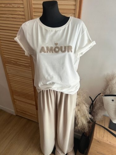 Koszulka damska MEGI AMOUR modny i wygodny basic Tshirt Bawełna Biała L/XL