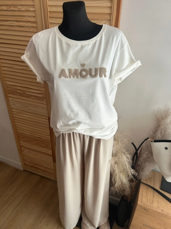 Koszulka damska MEGI AMOUR modny i wygodny basic Tshirt Bawełna Biała L/XL