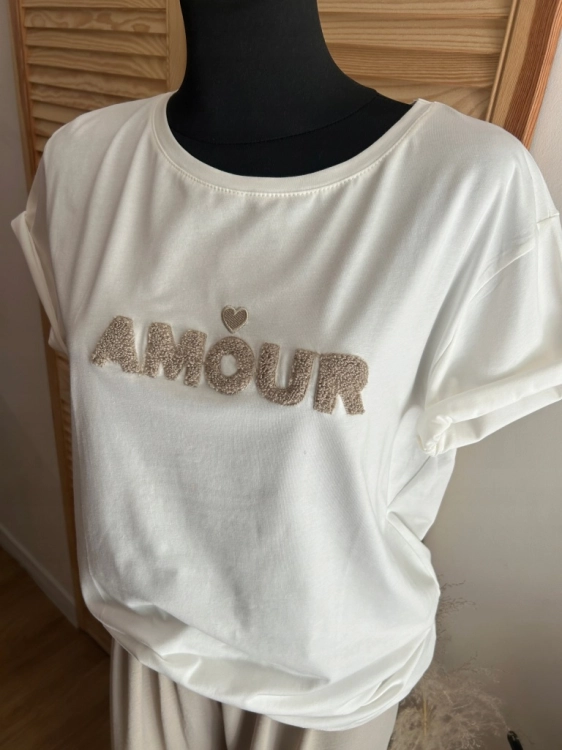 Koszulka damska MEGI AMOUR modny i wygodny basic Tshirt Bawełna Biała L/XL