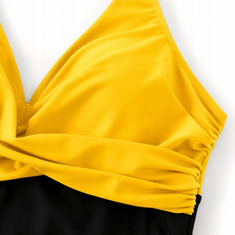 Strój kąpielowy modelujący brzuch jednoczęściowy wysmukla żółty czarny 4XL