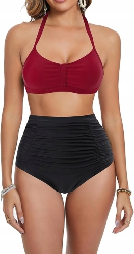 Dwuczęsiowy strój kąpielowy z wysokim stanem Modelujący Bordowy 3XL