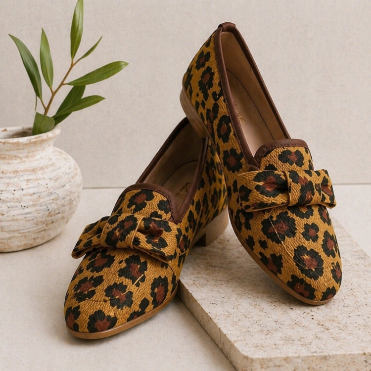 Mokasyny damskie Loafersy w panterkę Miękkie z Kokardką 36