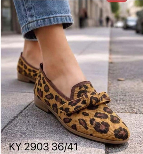 Mokasyny damskie Loafersy w panterkę Miękkie z Kokardką 36