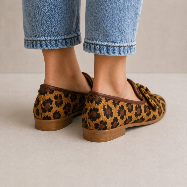 Mokasyny damskie Loafersy w panterkę Miękkie z Kokardką 36