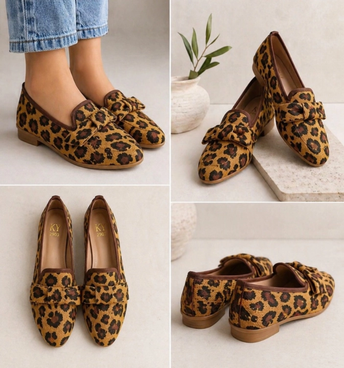 Mokasyny damskie Loafersy w panterkę Miękkie z Kokardką 36