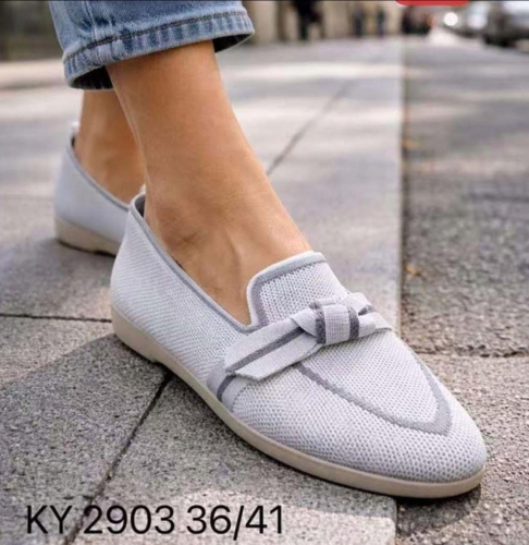 Mokasyny damskie Loafersy Szare Beżowe Miękkie z Kokardką 36