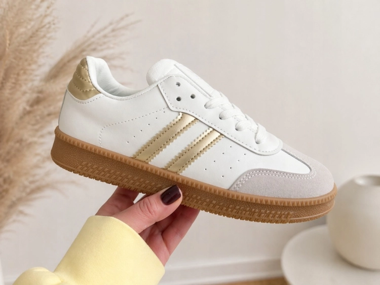 Sneakersy damskie na grubej podeszwie Białe złote dodatki 40