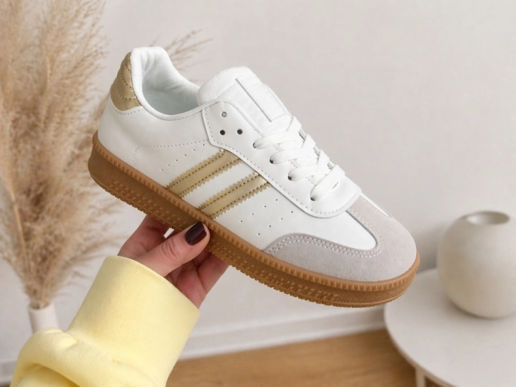 Sneakersy damskie na grubej podeszwie Białe złote dodatki 40