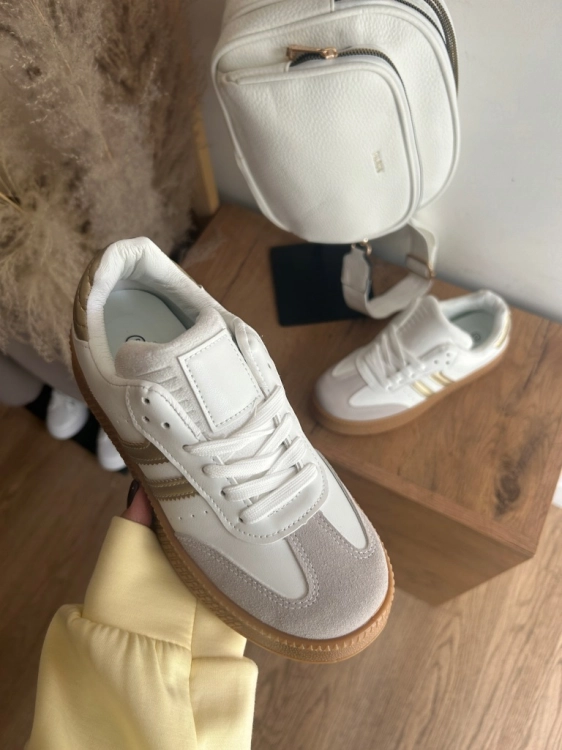 Sneakersy damskie na grubej podeszwie Białe złote dodatki 40