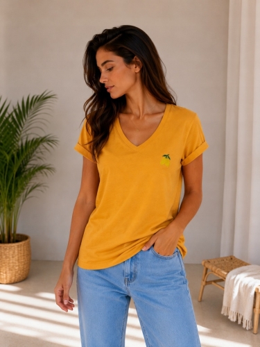 Koszulka damska T-Shirt MOTION z Cytrynkami serek klasyczna Pomarańczowa