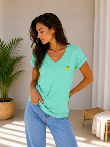 Koszulka damska T-Shirt MOTION z Cytrynkami serek klasyczna Miętowa