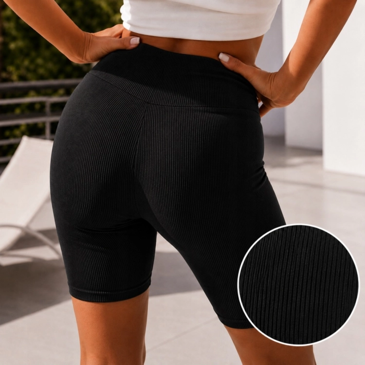 Legginsy Kolarki Prążek Szeroki Pas Wyszczuplające Czarna L/xl