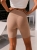 Legginsy Kolarki Prążek Szeroki Pas Wyszczuplające Beżowe Karmelowe L/xl