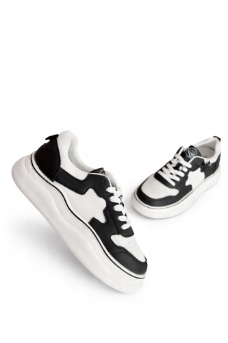 Sneakersy damskie czarne białe na grubej podeszwie sportowe