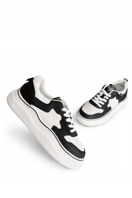 Sneakersy damskie czarne białe na grubej podeszwie sportowe
