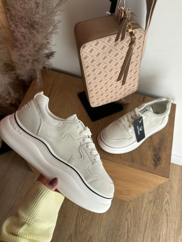Sneakersy damskie kremowe na grubej podeszwie sportowe