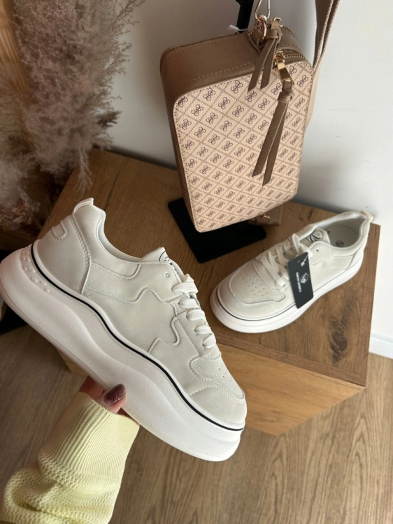 Sneakersy damskie kremowe na grubej podeszwie sportowe