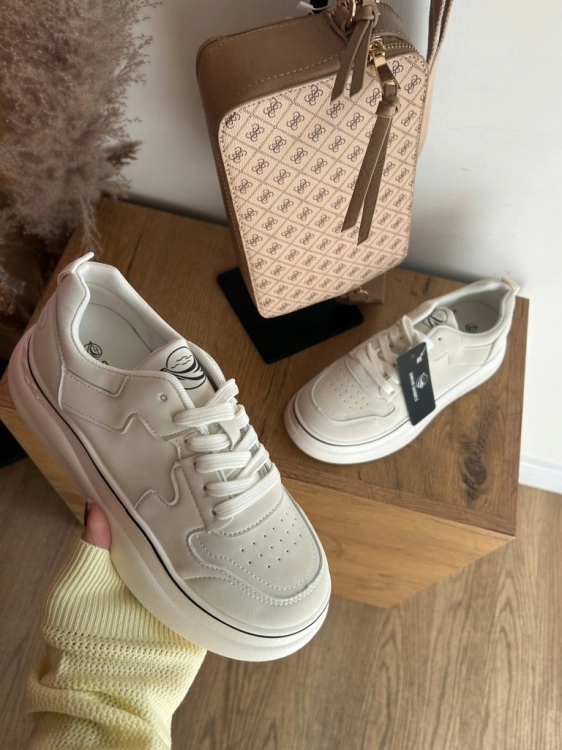 Sneakersy damskie kremowe na grubej podeszwie sportowe