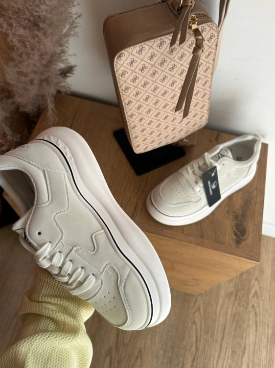 Sneakersy damskie kremowe na grubej podeszwie sportowe
