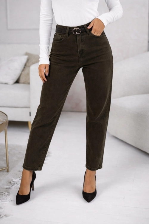 Spodnie Jeans Boyfriend Damskie Ciemne Brązowe Czekoladowe Pasek XL