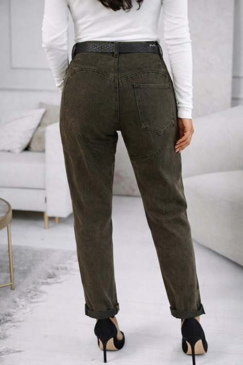 Spodnie Jeans Boyfriend Damskie Ciemne Brązowe Czekoladowe Pasek XL
