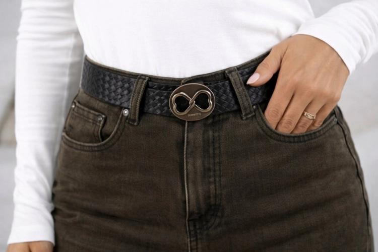 Spodnie Jeans Boyfriend Damskie Ciemne Brązowe Czekoladowe Pasek XL