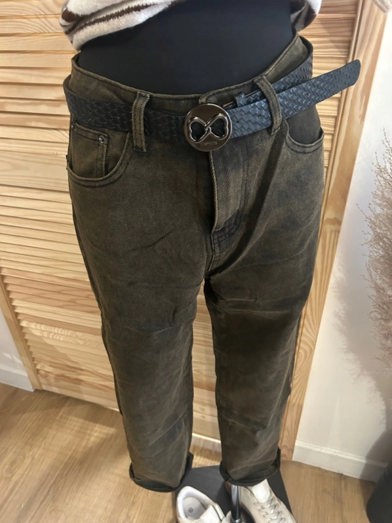 Spodnie Jeans Boyfriend Damskie Ciemne Brązowe Czekoladowe Pasek XL